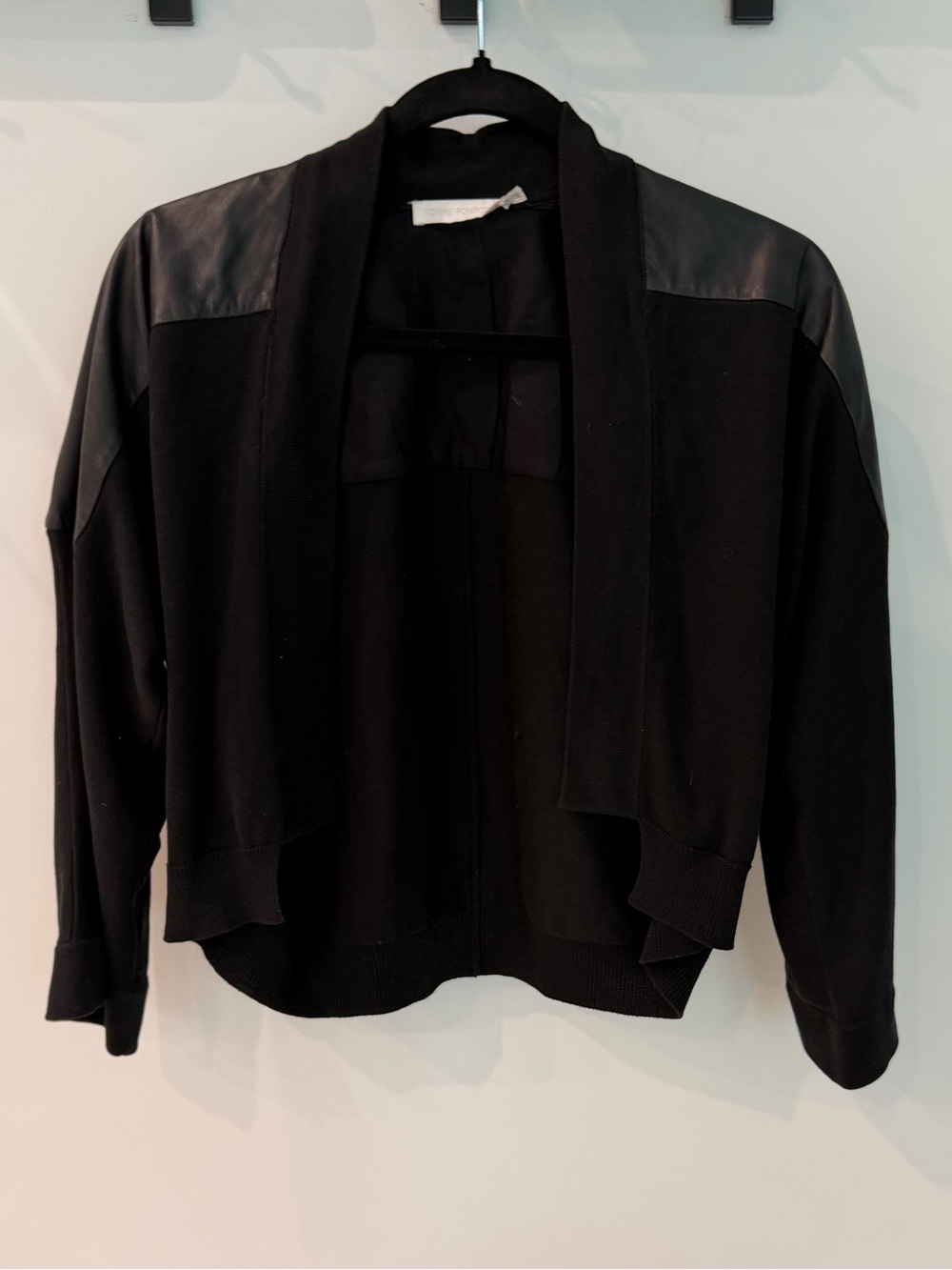 Anne Fontaine Black Open-Front light sweater with genuine lambskin Leather